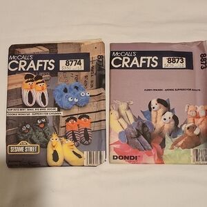 Sesame Street 8774 & Furry Friends 8873 Slippers Patterns, Uncut Sewing